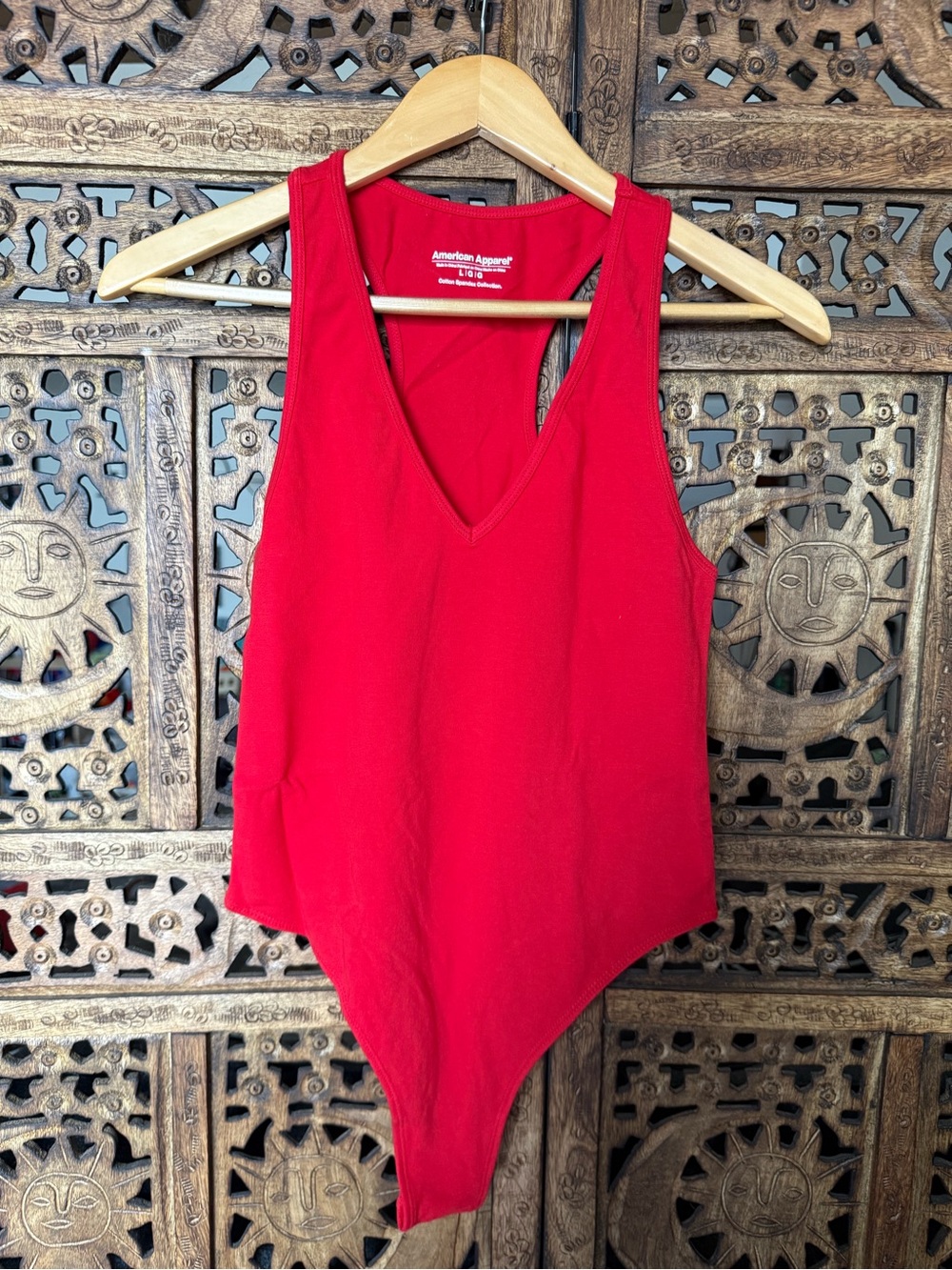 NWOT Deadstock American Apparel Bright Red V-Neck tank Bodysuit SZ L